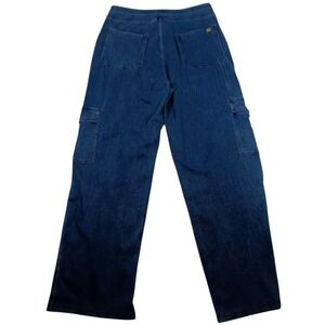 Halara Jeans Womens 14 Blue High Rise Straight Cargo Elastic Waist Stretch Denim